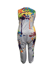  Splatter Print V Neck Tank Jumpsuit With Pockets