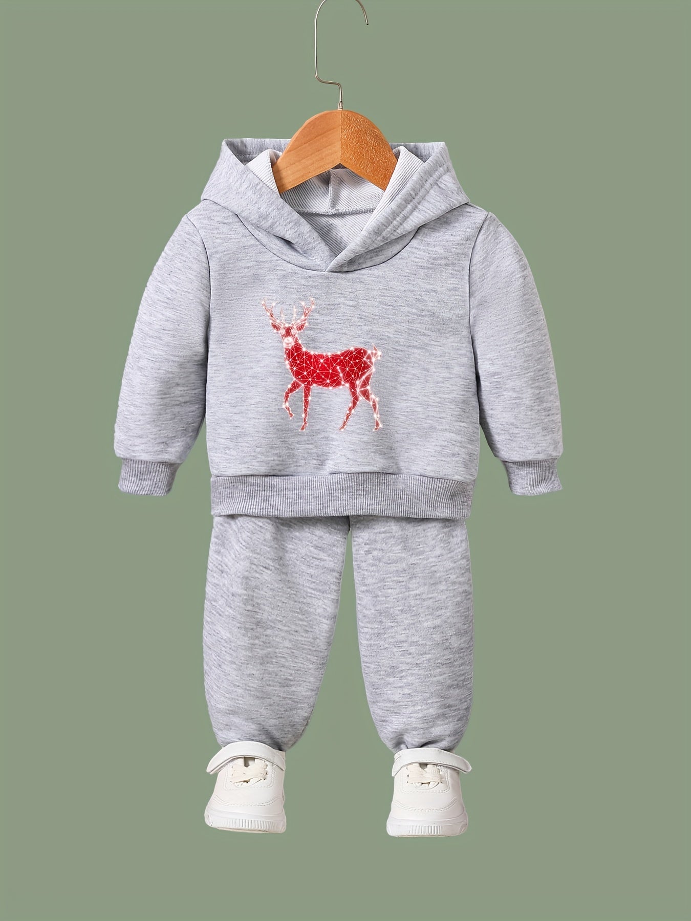 Girls Cartoon Deer Pattern Hooded Sweatshirt and Sweatpants Set