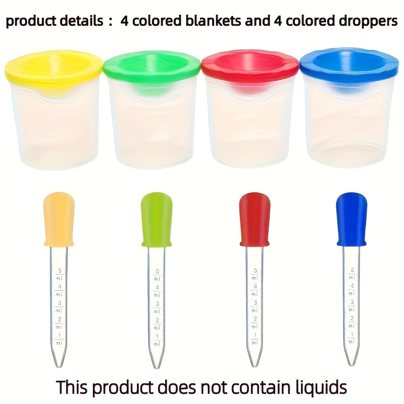 8pcs Coloring Set with 4 Spill Proof Cups 4 Droppers Flexible Caps