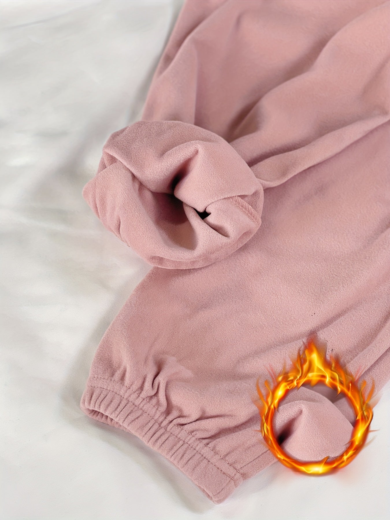 Solid Fuzzy Lounge Pants, Warm & Soft Elastic Waistband Pants
