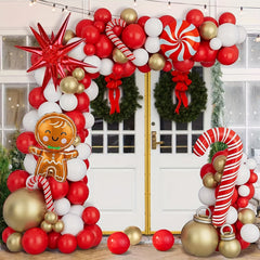 Christmas Balloon Garland Arch Kit Red Golden Candy Cane Balloons