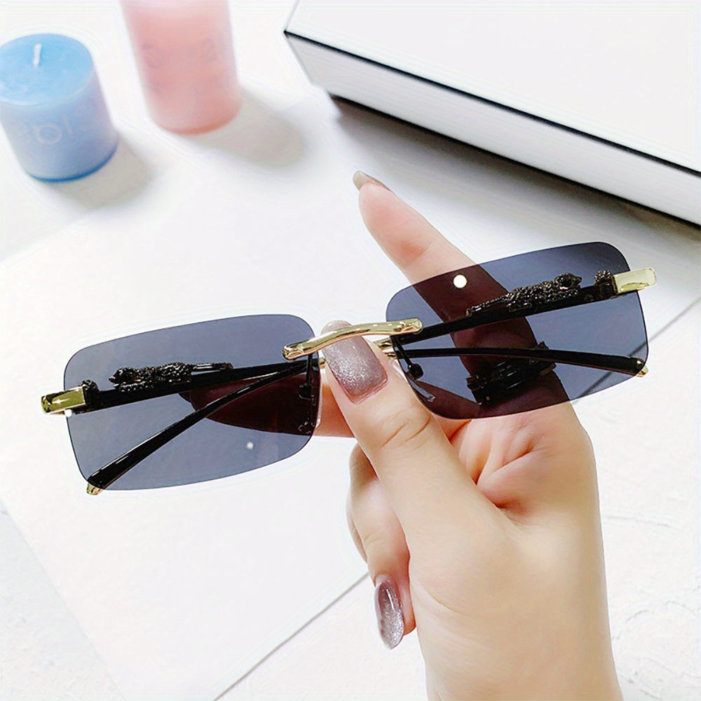 Leopard Rimless Sunglasses Retro Tinted Metal Sun Shades UV400