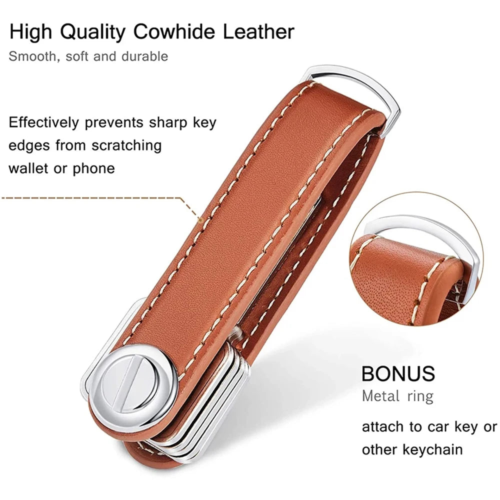 Smart Leather Car Key Pouch Wallet Holder Chain Organizer