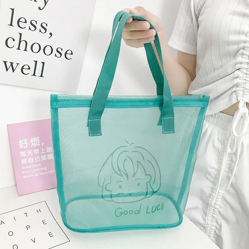 Transparent Mesh Zipper Makeup Case Cosmetic Bag for Women