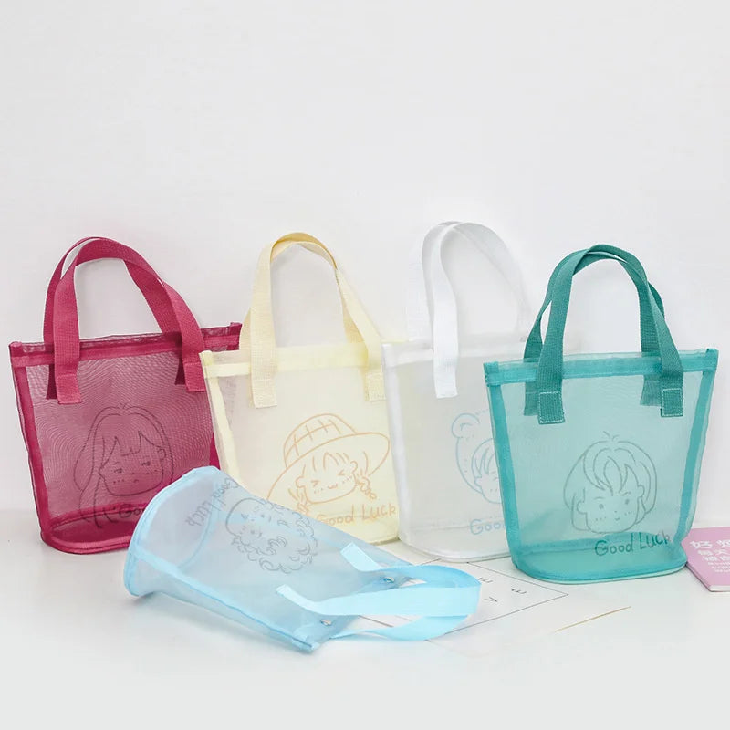 Transparent Mesh Zipper Makeup Case Cosmetic Bag for Women