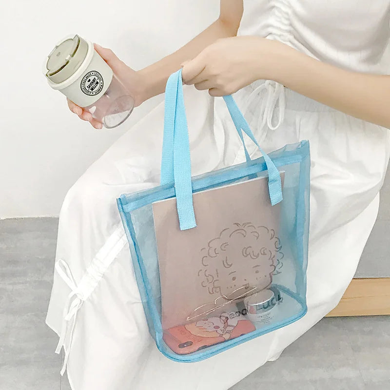 Transparent Mesh Zipper Makeup Case Cosmetic Bag for Women