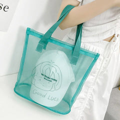 Transparent Mesh Zipper Makeup Case Cosmetic Bag for Women