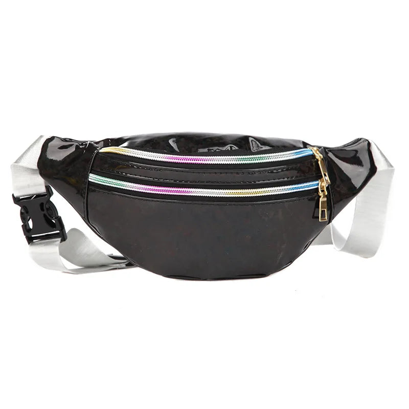 Holographic Fanny Pack Laser PU Waist Bag for Women Travel Beach