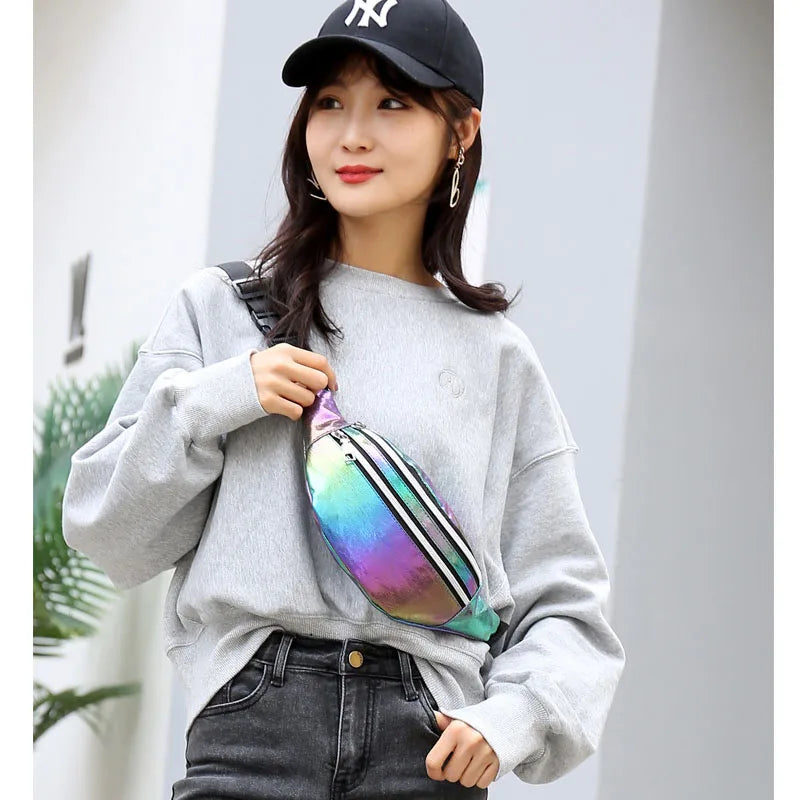 Holographic Fanny Pack Laser PU Waist Bag for Girls