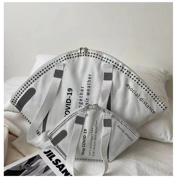 Women Casual Canvas Tote Handbag Letter Print Ladies Shoulder Bag