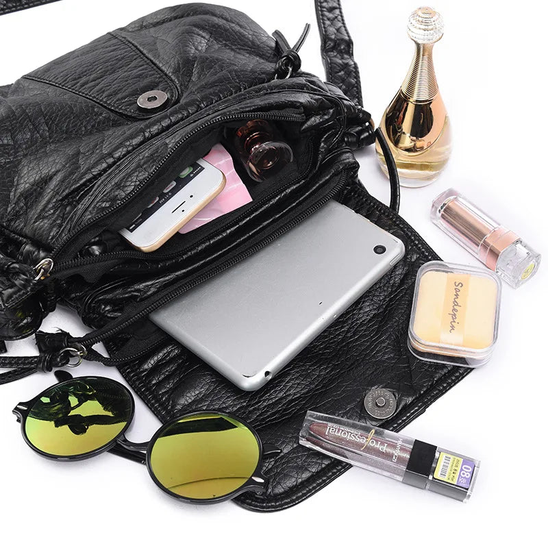 Fashion ladies shoulder bag messenger bag multi-pocket pu leather buckle handbag