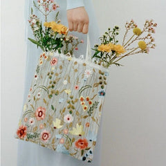 Mesh Embroidery Flowers Clear Shoulder Bag Eco Shopping Tote