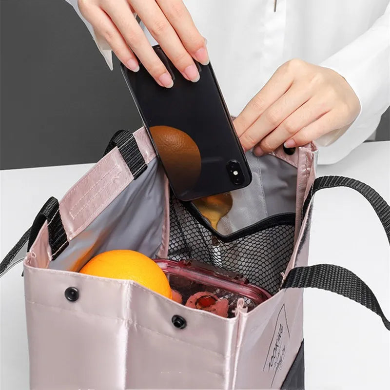 Large Pink Lunch Bag for Women Insulated Thermal Bento Pouch Tote
