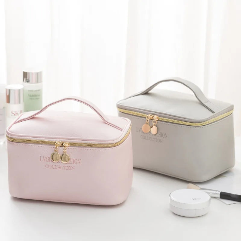 Large Women Cosmetic Bag PU Leather Waterproof Make Up Bag Travel Organizer