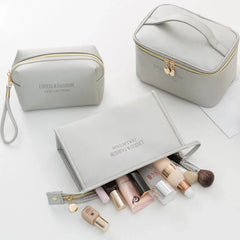 Large Women Cosmetic Bag PU Leather Waterproof Make Up Bag Travel Organizer