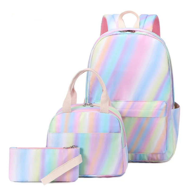 Colorful Girls School Bags Children Cartoon Lightweight Backpack with Lunch Bag