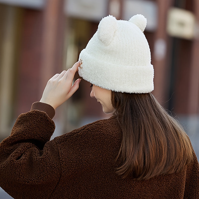 Winter Thick Beanie Hat Ear Warm Knitted Hat Winter Soft Knit Beanie Hat