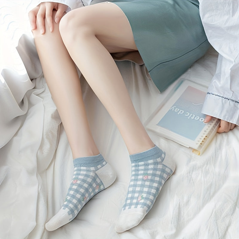 10 Pairs Strawberry Print & Low Cut Ankle Socks Women's Stockings