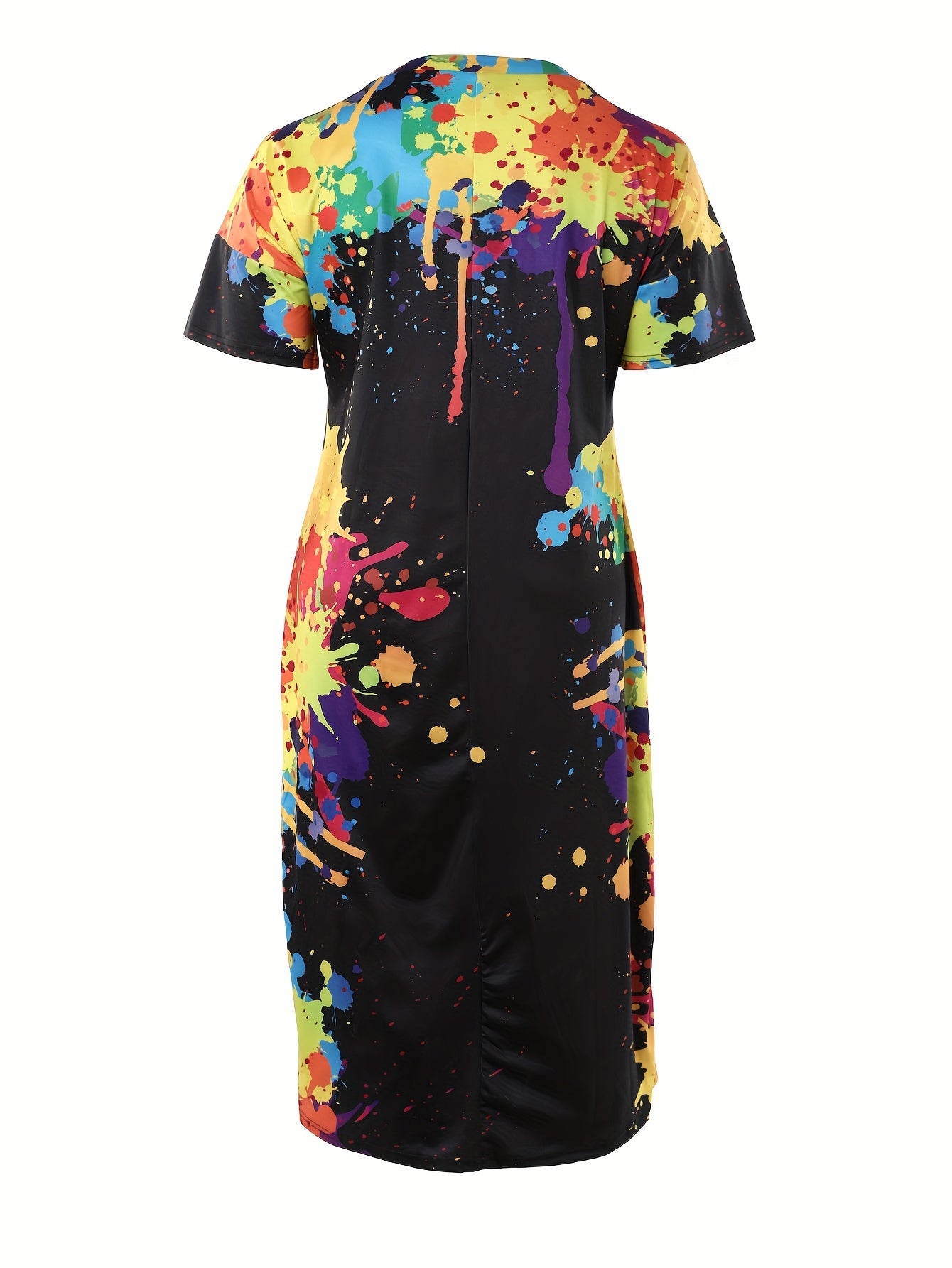  Women's Splash Print Maxi Dress With Pockets