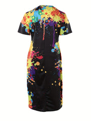  Women's Splash Print Maxi Dress With Pockets