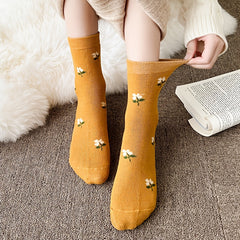 Sweet Floral Print Colorblock Mid Tube Socks Women's Stockings