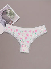 5 Pack Plus Size Panties Set Women's Plus Cat & Heart & Daisy Print