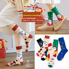 4 Pairs Cartoon Print Socks Christmas Mid Tube Stockings Women's Hosiery