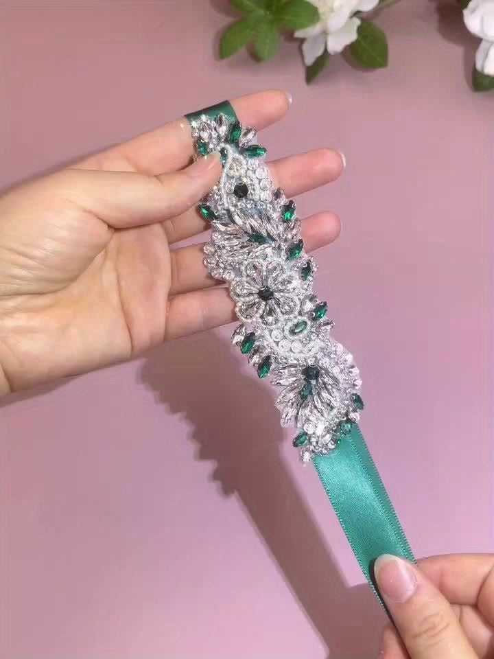 Emerald Green Rhinestone Bridal Belt Waistband Wedding Party Dresses