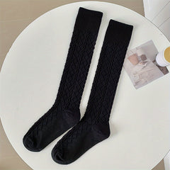 Argyle Textured Calf Socks Knee High Stockings Women's Hosiery