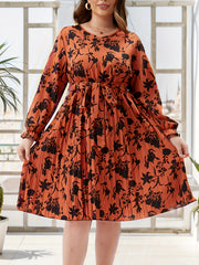 Floral Print Flounce Sleeve V Neck Pleated Dress