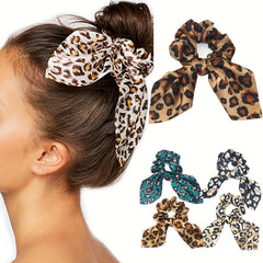 Leopard Pattern Scrunchies Rabbit Ears Hair Tie Ponytail Holder