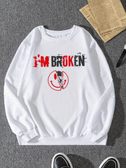 'I'm Broken' Print Sweatshirt Men's Casual Pullover Sweatshirt