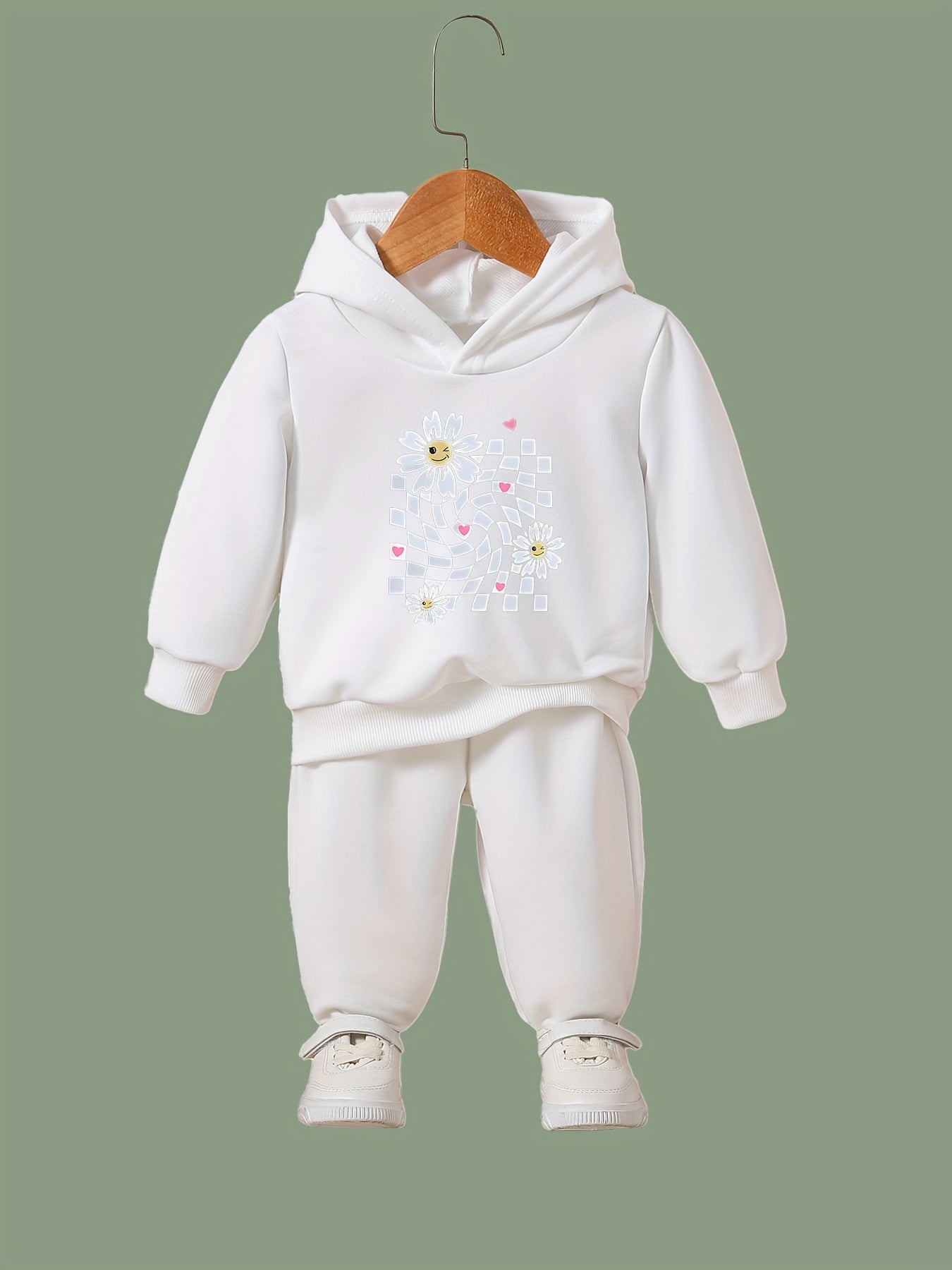 Daisy Pattern Long Sleeve Hooded Sweatshirt Girls Comfy Hoodie & Sweatpants