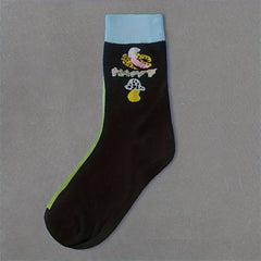 4 Pairs Letter & Cartoon Print Socks Comfy & Mid Tube Women's Stockings
