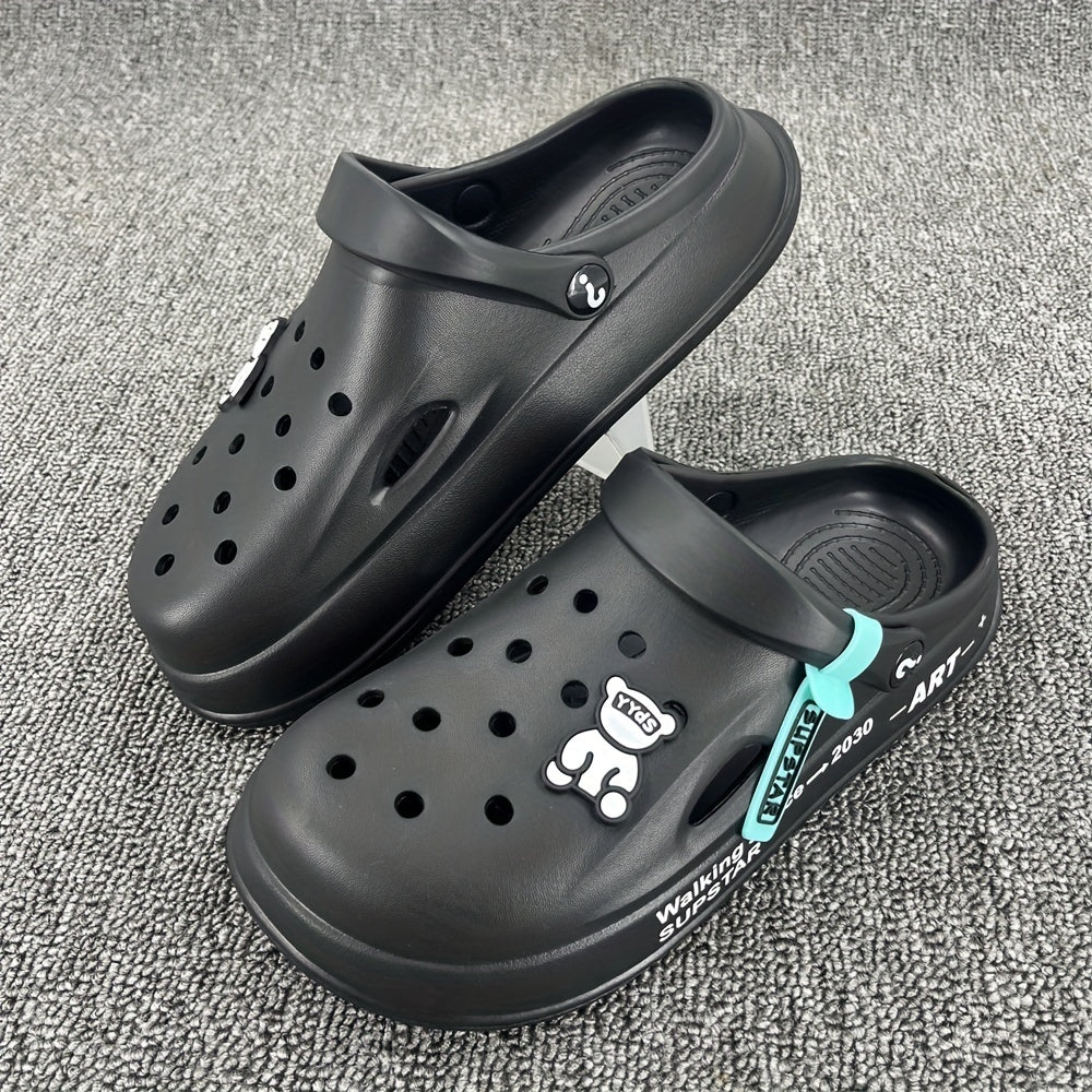 Men's Bear Charm Clogs with Strap Outdoor Slippers