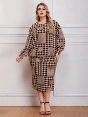  Houndstooth Print Top & Skirt Set