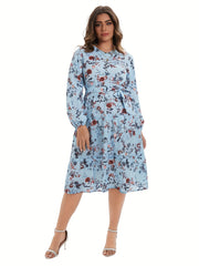  Women's Floral Lantern Sleeve Midi Dress