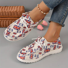 Women's Flag Print Canvas Shoes Casual Lace Up Outdoor Sneakers