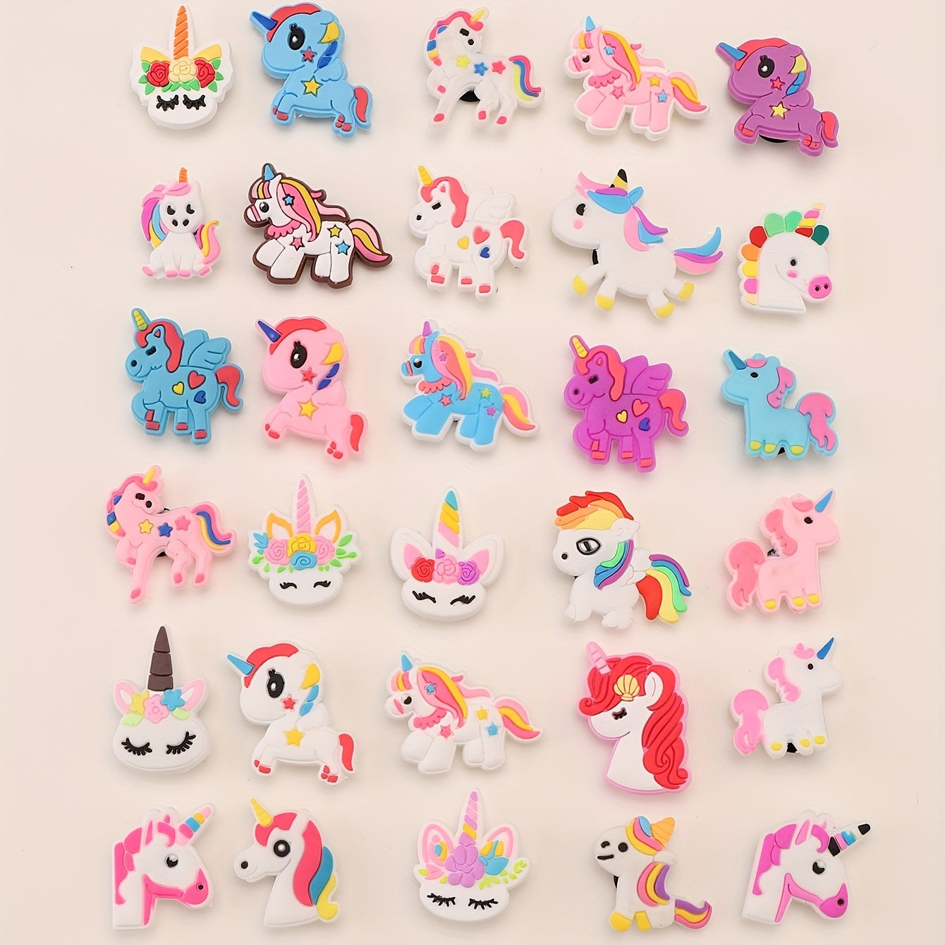 30pcs Cartoon Shoes Buckle PVC Unicorn Shoe Charm DIY Clogs Accessories