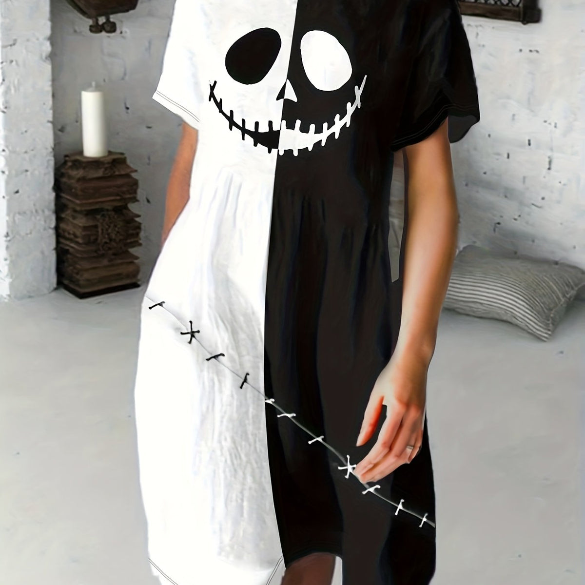  Halloween Dress Women's Plus Funny Face Print Maxi Dress