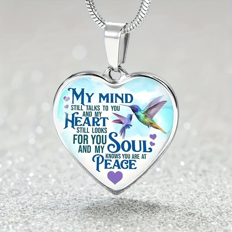 Heart Shape Bird Text Pendant Necklace Men's Party Jewelry