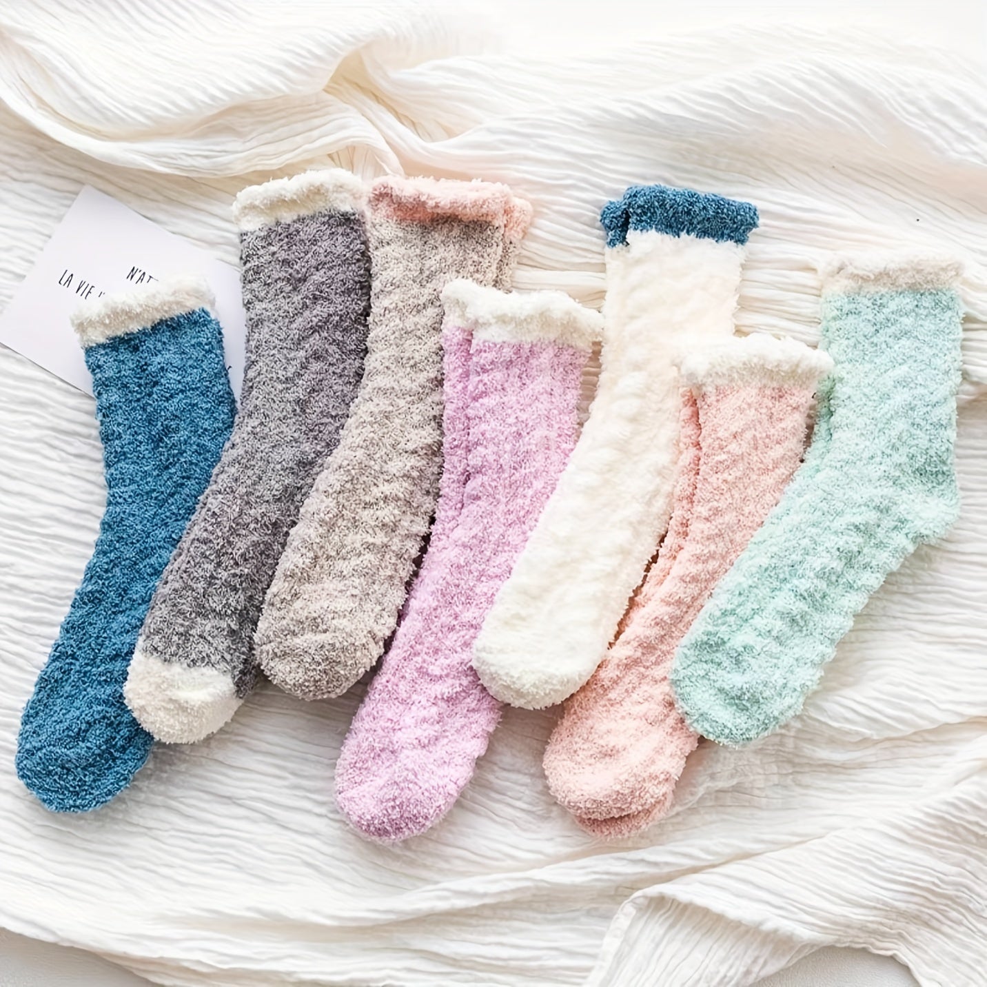 3-Pack Colorblock Fuzzy Socks Warm Mid Tube Stockings