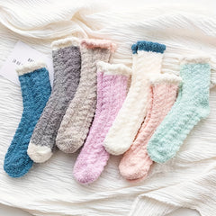 3-Pack Colorblock Fuzzy Socks Warm Mid Tube Stockings