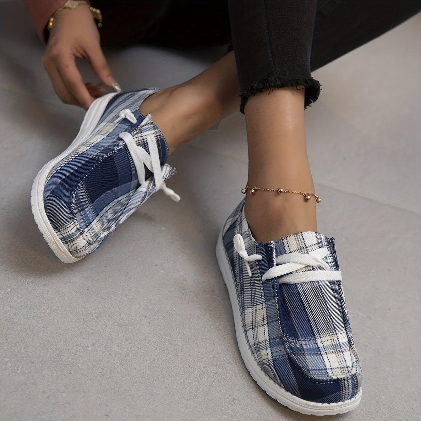 Women's Plaid Canvas Shoes Outdoor Lightweight Low Top Shoes