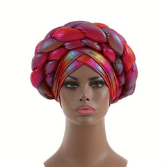 Red Gradient Turban Cap Double Layer Braided Hijab Hat Elastic Bonnet Chemo Hats