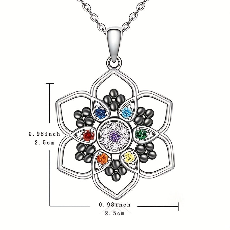 7 Chakra Lotus Pendant Necklace Yoga Healing Stone Energy Balance Jewelry
