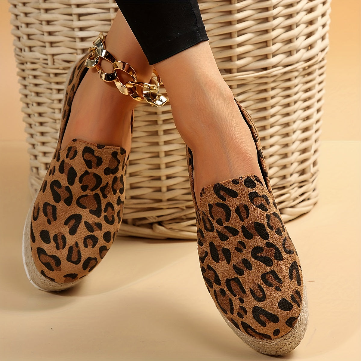 Leopard Pattern Slip On Espadrilles Low Heel Casual Outdoor Shoes
