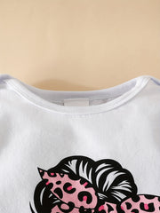 Baby Girl Cartoon Print Romper & Leopard Print Flared Set