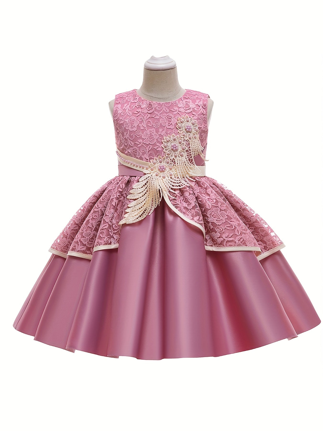 Girls Sleeveless Lace Flower Princess Dress