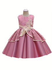 Girls Sleeveless Lace Flower Princess Dress